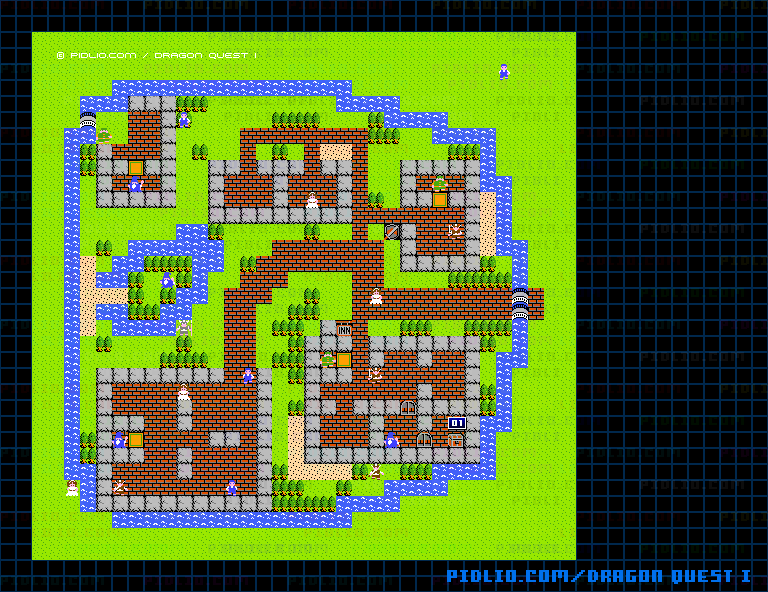 リムルダールの町のマップ画像 ／ FC版ドラゴンクエストI攻略 ─ pidlio.com