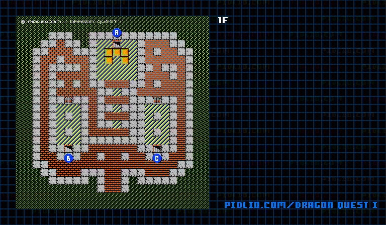 竜王の城1Fのマップ画像 ／ FC版ドラゴンクエストI攻略 ─ pidlio.com