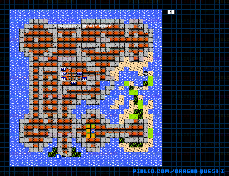竜王の城B6のマップ画像 ／ FC版ドラゴンクエストI攻略 ─ pidlio.com