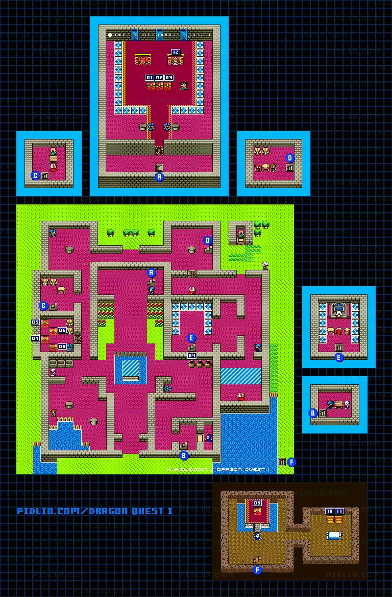 ラダトームの城のマップ画像 / GB版ドラゴンクエストI攻略 ─ pidlio.com