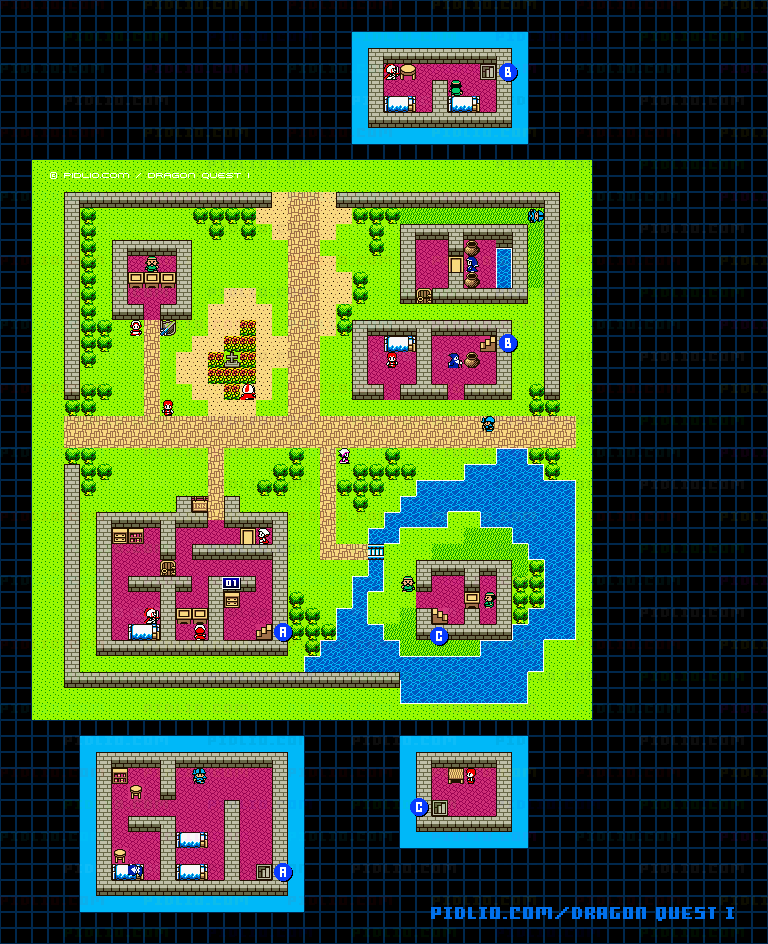 ラダトームの町のマップ画像 / GB版ドラゴンクエストI攻略 ─ pidlio.com