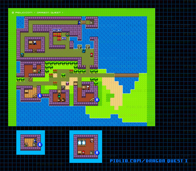 ガライの町のマップ画像 ／ GB版ドラゴンクエストI攻略 ─ pidlio.com