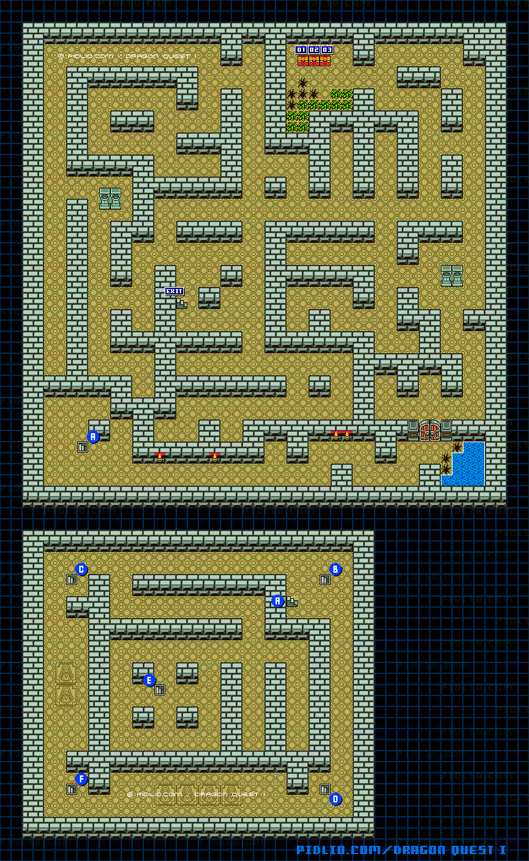 ガライの墓B1～B2のマップ画像 ／ GB版ドラゴンクエストI攻略 ─ pidlio.com