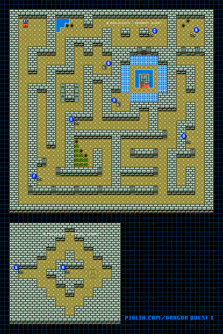 ガライの墓B3～B4のマップ画像 ／ GB版ドラゴンクエストI攻略 ─ pidlio.com