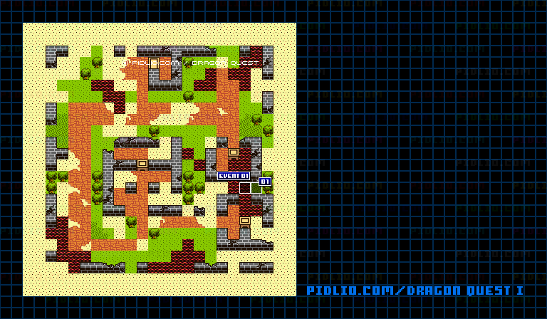 ドムドーラの町のマップ画像 / GB版ドラゴンクエストI攻略 ─ pidlio.com