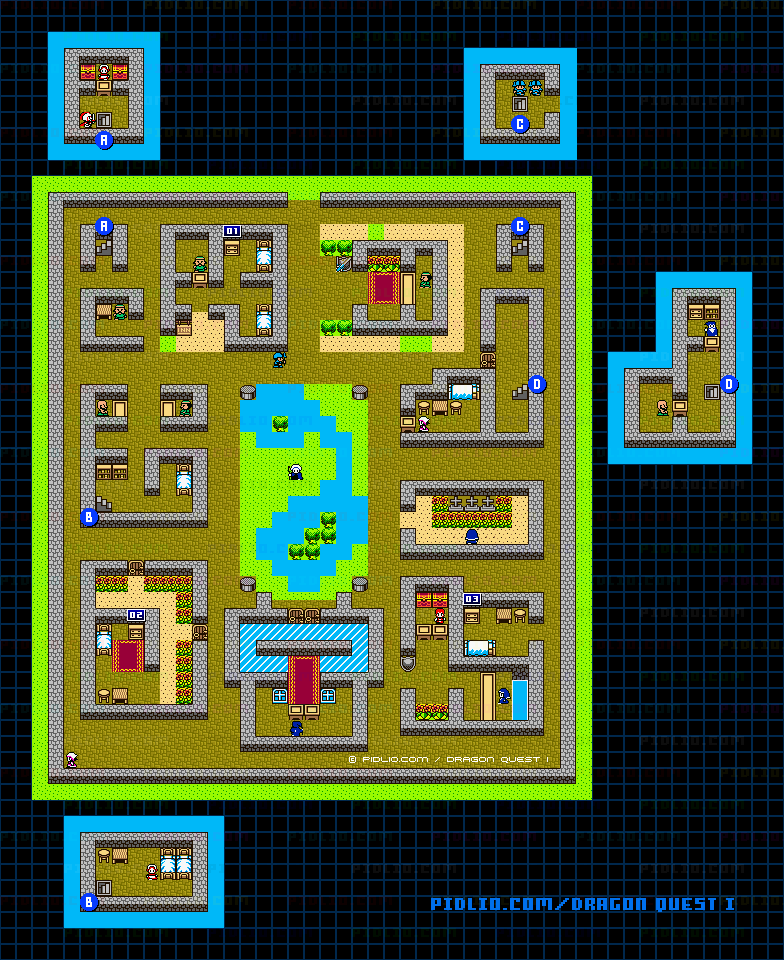 メルキドの町のマップ画像 / GB版ドラゴンクエストI攻略 ─ pidlio.com