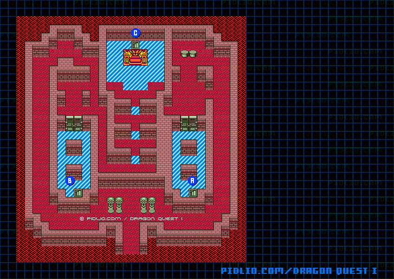 竜王の城1Fのマップ画像 ／ GB版ドラゴンクエストI攻略 ─ pidlio.com