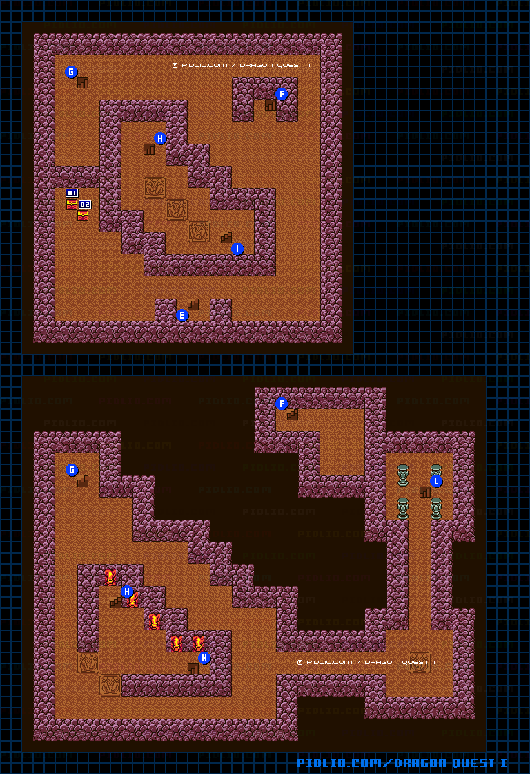 竜王の城B3～B4のマップ画像 ／ GB版ドラゴンクエストI攻略 ─ pidlio.com