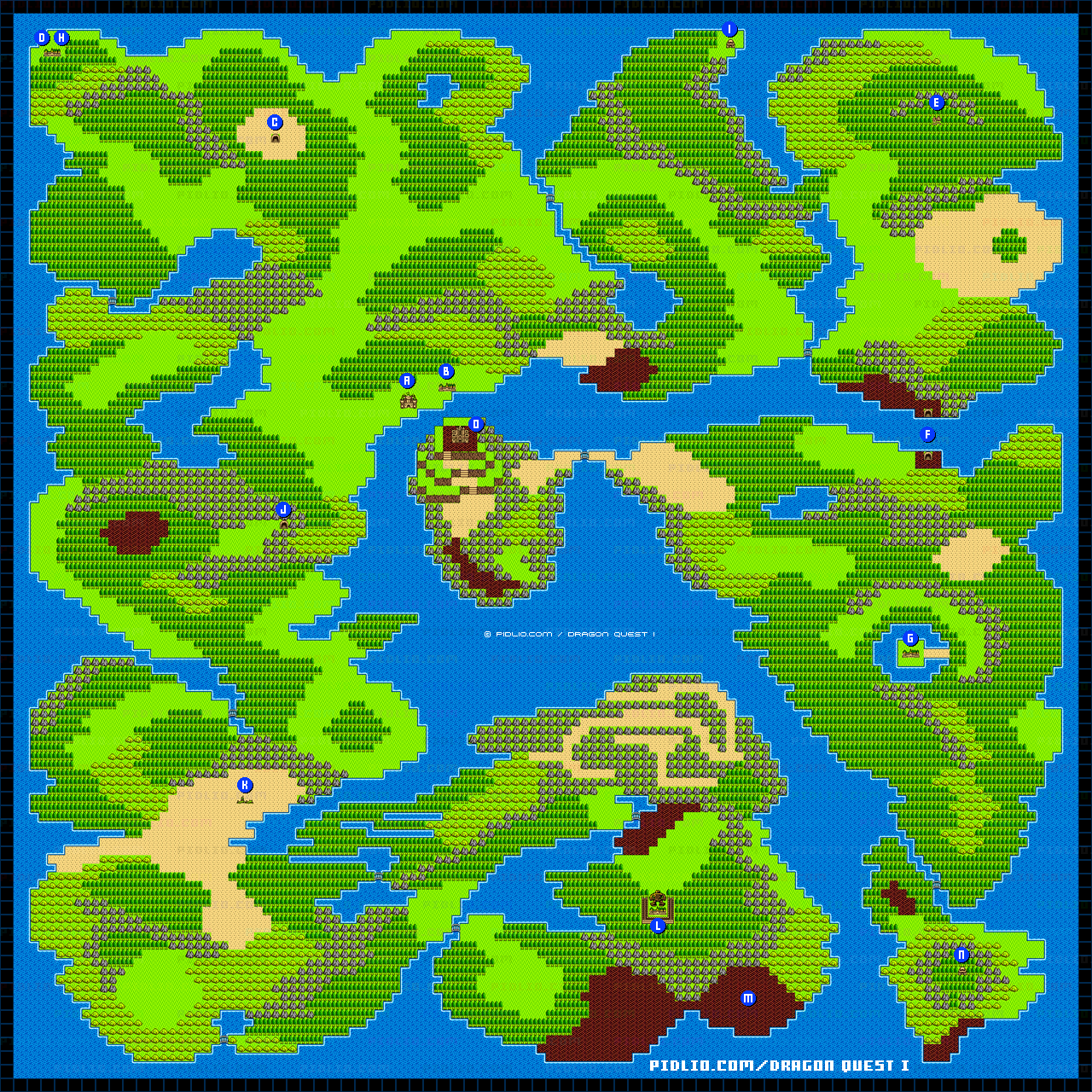 GB版ドラゴンクエストIのワールドマップ(アレフガルドの地図)画像 / GB版ドラゴンクエストI攻略 ─ pidlio.com