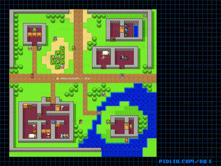 ラダトームの町のマップ画像 ／ SFC版ドラゴンクエストI攻略 ─ pidlio.com