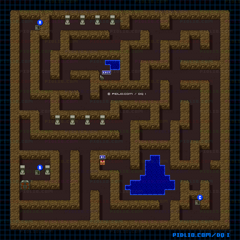 岩山の洞窟B1のマップ画像 ／ SFC版ドラゴンクエストI攻略 ─ pidlio.com