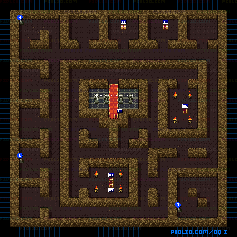 岩山の洞窟B2のマップ画像 ／ SFC版ドラゴンクエストI攻略 ─ pidlio.com