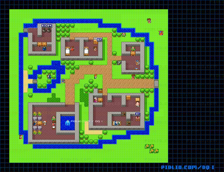 リムルダールの町のマップ画像 ／ SFC版ドラゴンクエストI攻略 ─ pidlio.com