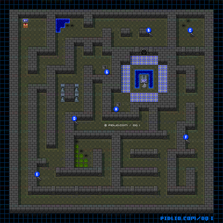 ガライの墓B3のマップ画像 ／ SFC版ドラゴンクエストI攻略 ─ pidlio.com