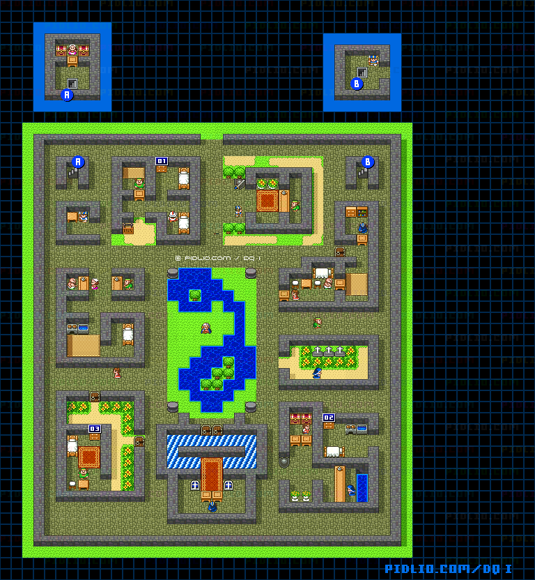 メルキドの町のマップ画像 ／ SFC版ドラゴンクエストI攻略 ─ pidlio.com