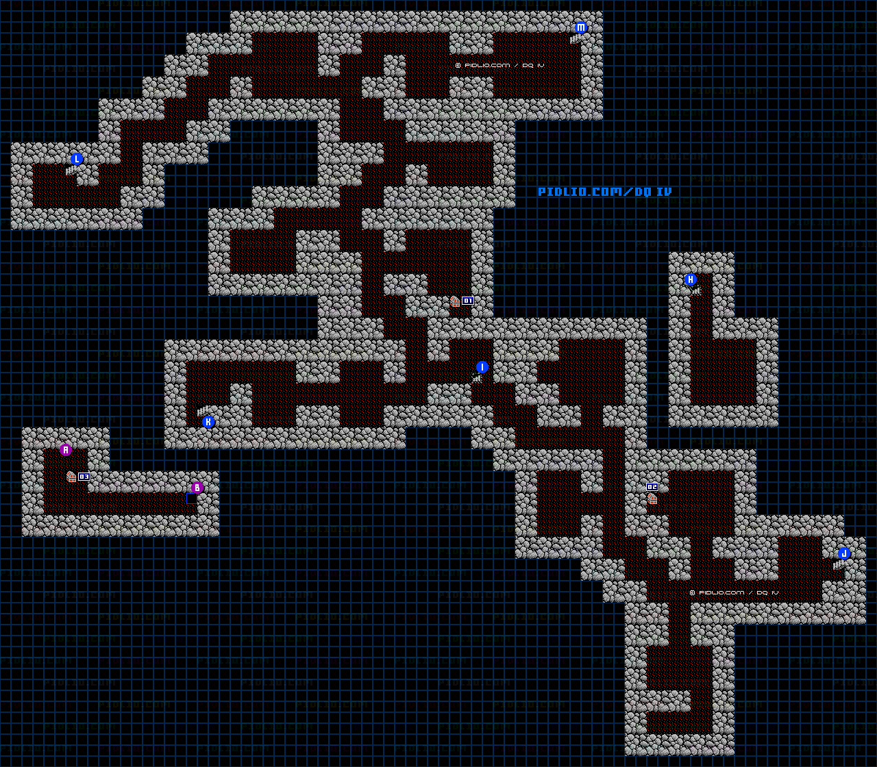 ロンダルキアの洞窟3Fのマップ画像 ／ FC版ドラゴンクエストII攻略 ─ pidlio.com