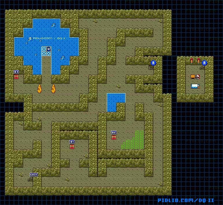 勇者の泉の洞窟のマップ画像 ／ GB版ドラゴンクエストII攻略 ─ pidlio.com