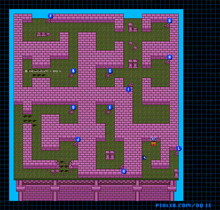 大灯台2Fのマップ画像 ／ GB版ドラゴンクエストII攻略 ─ pidlio.com