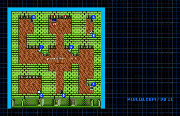 満月の塔2Fのマップ画像 ／ GB版ドラゴンクエストII攻略 ─ pidlio.com