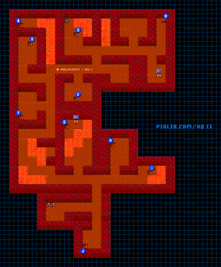 海底の洞窟B2のマップ画像 ／ GB版ドラゴンクエストII攻略 ─ pidlio.com