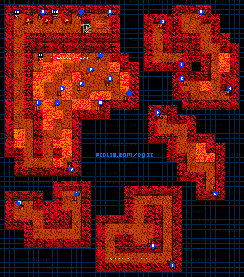 海底の洞窟B3のマップ画像 ／ GB版ドラゴンクエストII攻略 ─ pidlio.com