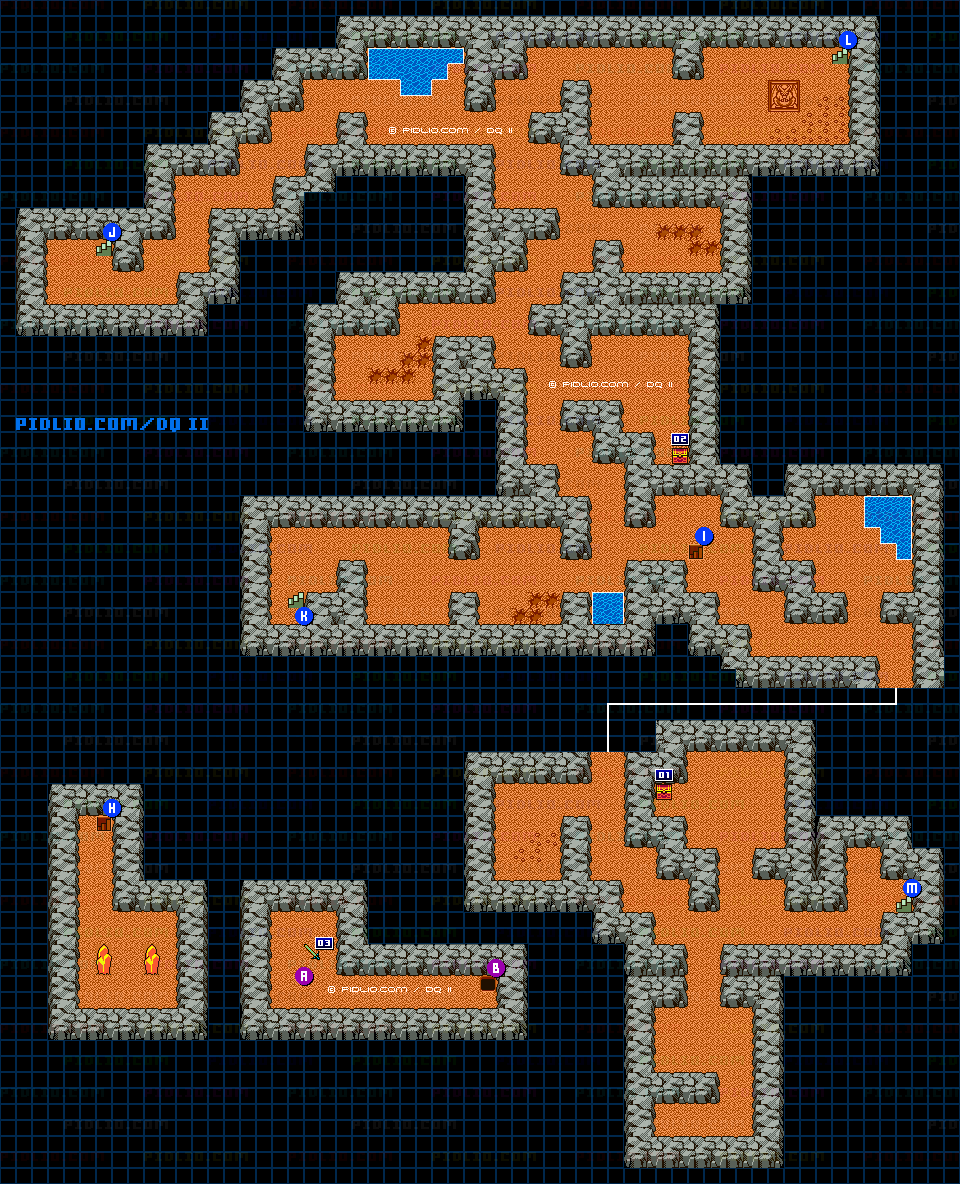 ロンダルキアの洞窟3Fのマップ画像 ／ GB版ドラゴンクエストII攻略 ─ pidlio.com