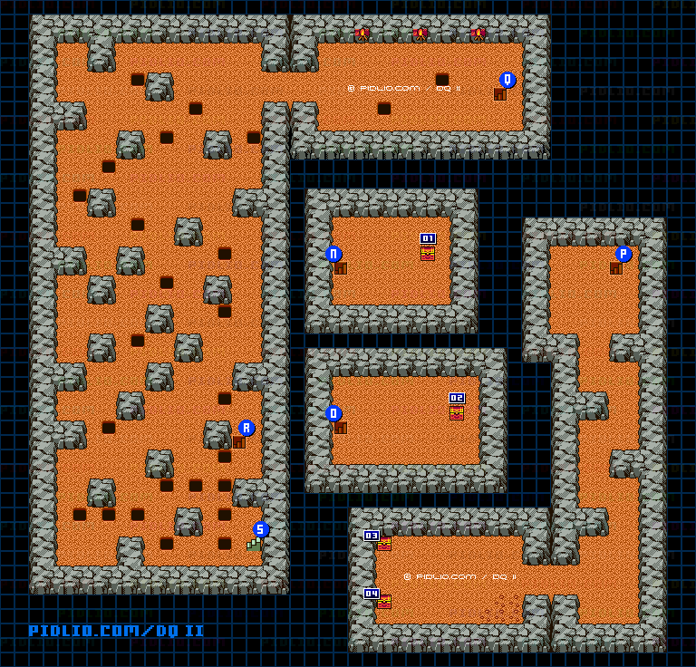 ロンダルキアの洞窟5Fのマップ画像 ／ GB版ドラゴンクエストII攻略 ─ pidlio.com