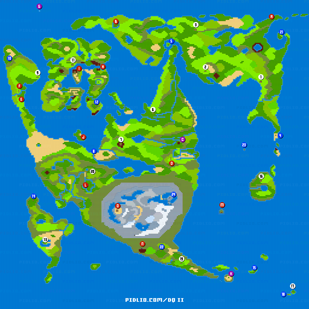 ワールドマップ（世界地図）画像 ／ GB版ドラゴンクエストII攻略 ─ pidlio.com