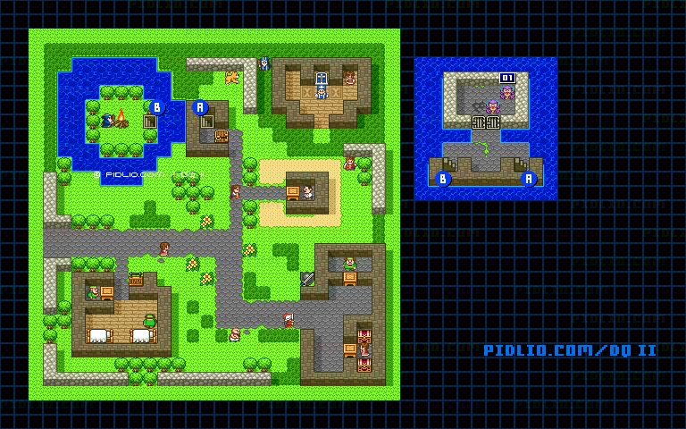 ムーンペタの町のマップ画像 ／ SFC版ドラゴンクエストII攻略 ─ pidlio.com