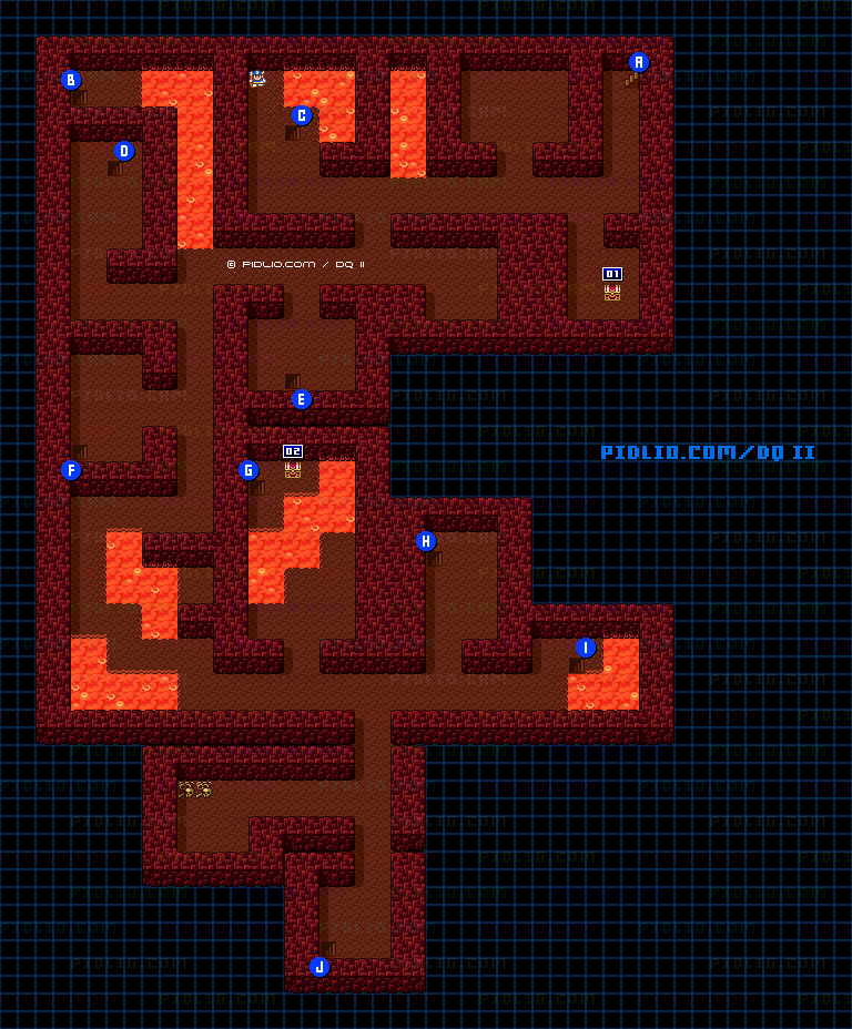 海底の洞窟B2のマップ画像 ／ SFC版ドラゴンクエストII攻略 ─ pidlio.com