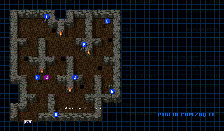 ロンダルキアの洞窟1Fのマップ画像 ／ SFC版ドラゴンクエストII攻略 ─ pidlio.com