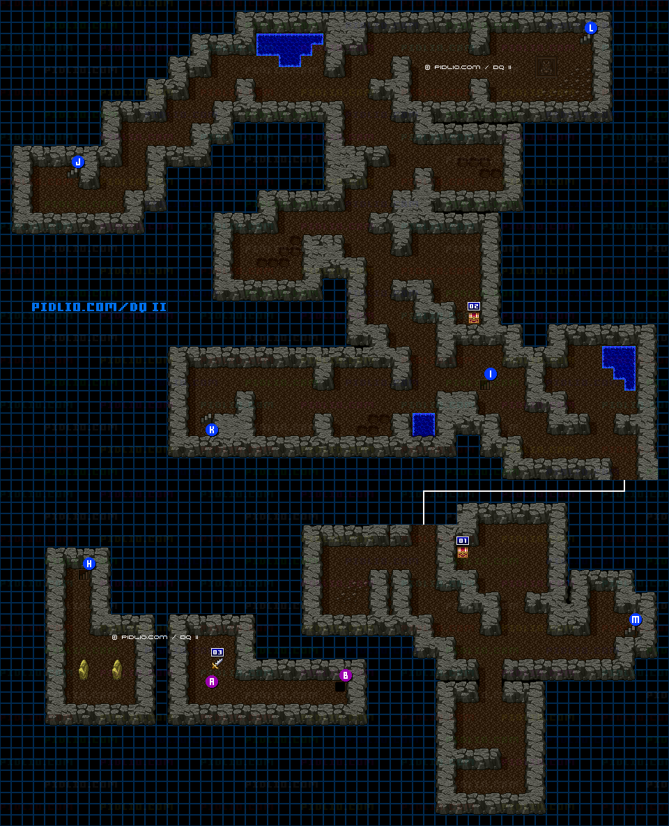 ロンダルキアの洞窟3Fのマップ画像 ／ SFC版ドラゴンクエストII攻略 ─ pidlio.com