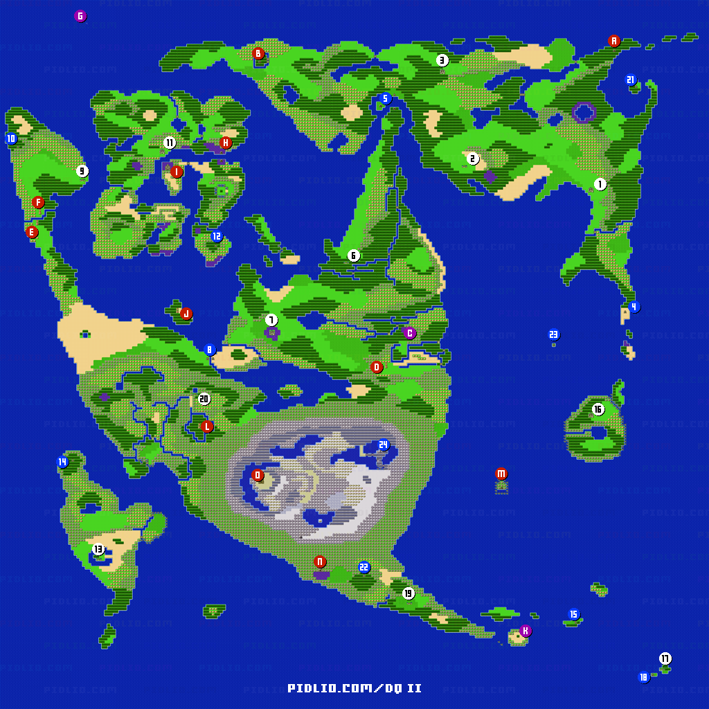 ワールドマップ（世界地図）画像 ／ SFC版ドラゴンクエストII攻略 ─ pidlio.com