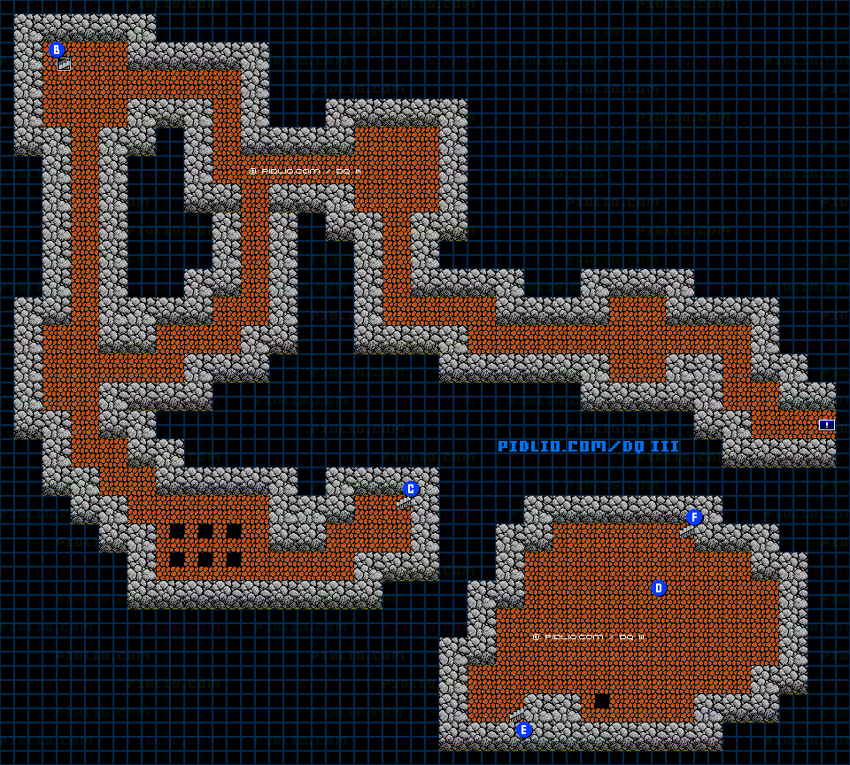 ネクロゴンドの洞窟B3のマップ画像 ／ FC版ドラゴンクエストIII攻略 ─ pidlio.com