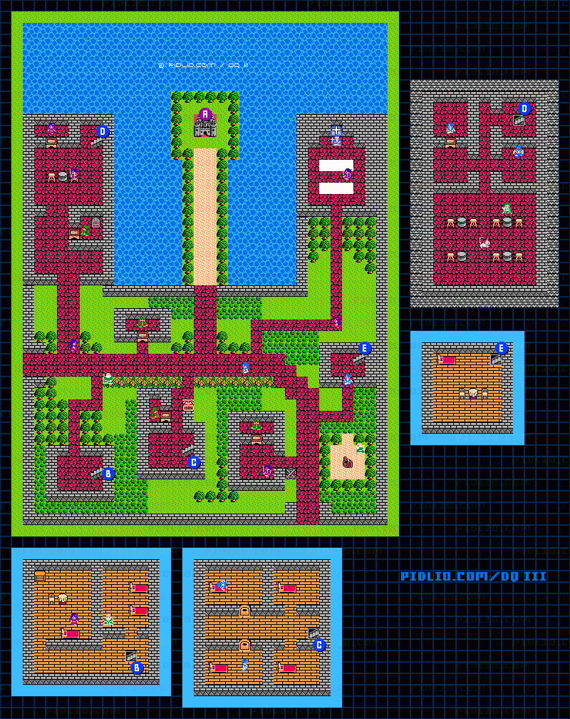 アリアハンの城・城下町のマップ画像 / FC版ドラゴンクエストIII攻略 ─ pidlio.com