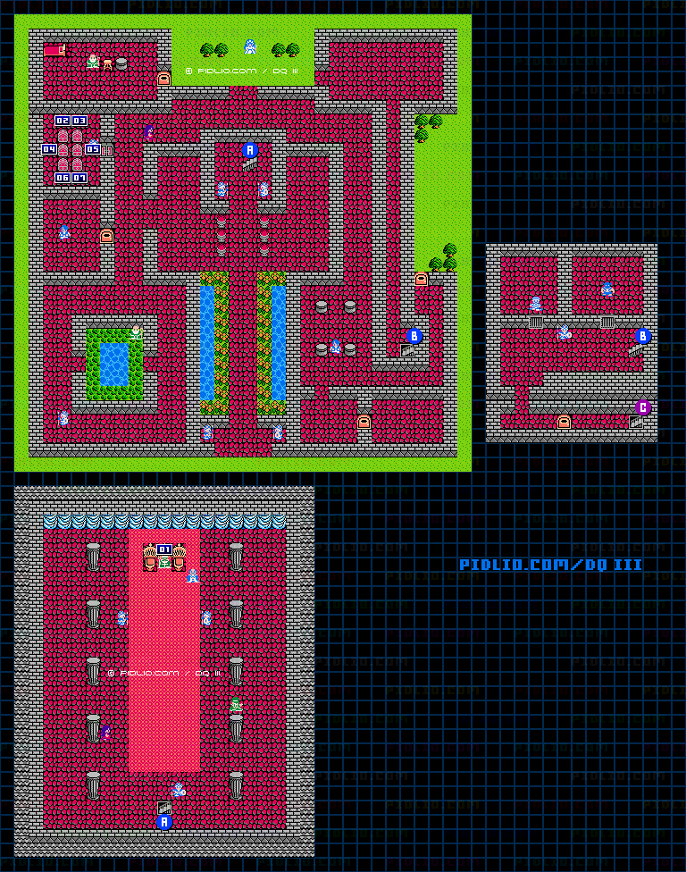 アリアハンの城・城内のマップ画像 / FC版ドラゴンクエストIII攻略 ─ pidlio.com