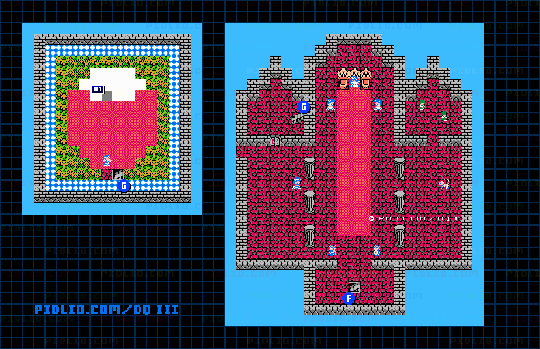 イシスの城・城内2F～3Fのマップ画像 ／ FC版ドラゴンクエストIII攻略 ─ pidlio.com