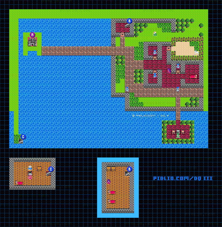 ポルトガの城・城下町のマップ画像 / FC版ドラゴンクエストIII攻略 ─ pidlio.com