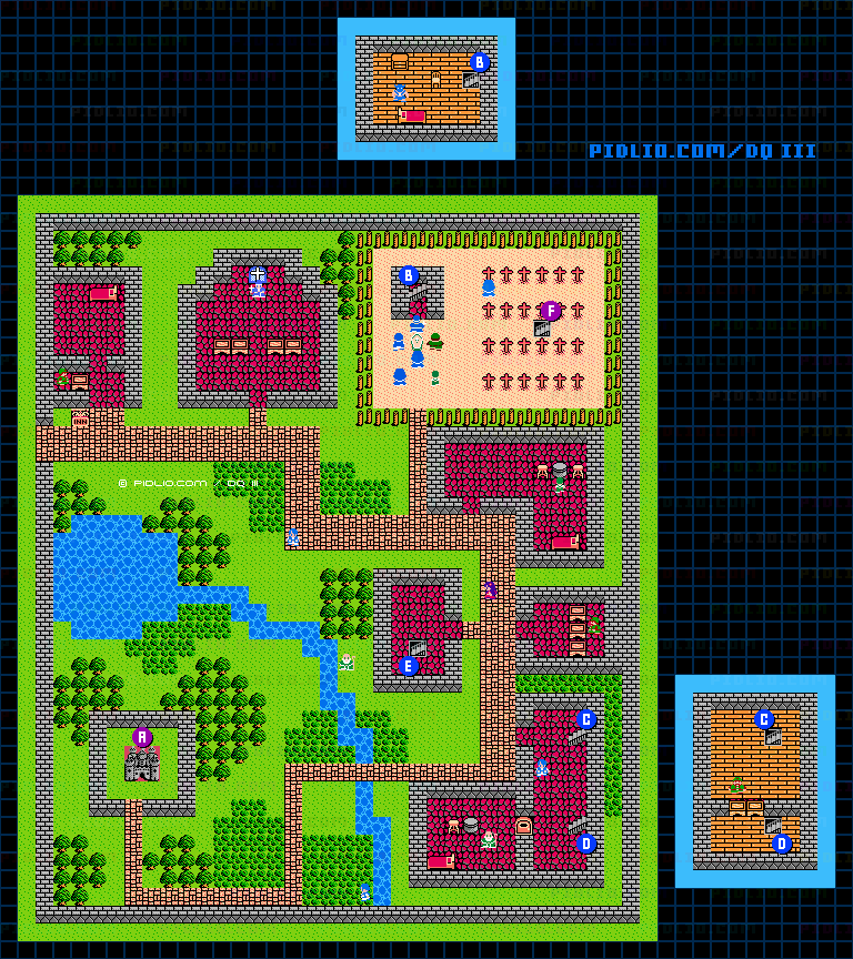 サマンオサ城下町のマップ画像 ／ FC版ドラゴンクエストIII攻略 ─ pidlio.com