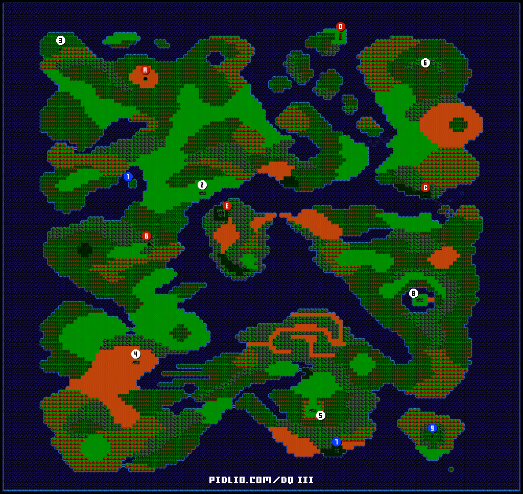 アレフガルドのワールドマップ画像 / FC版ドラゴンクエストIII攻略 ─ pidlio.com
