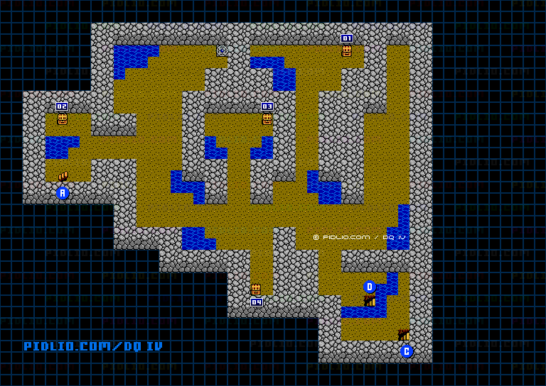 女神像の洞窟B2・仕掛け作動後のマップ画像 ／ FC版ドラゴンクエストIV攻略 ─ pidlio.com