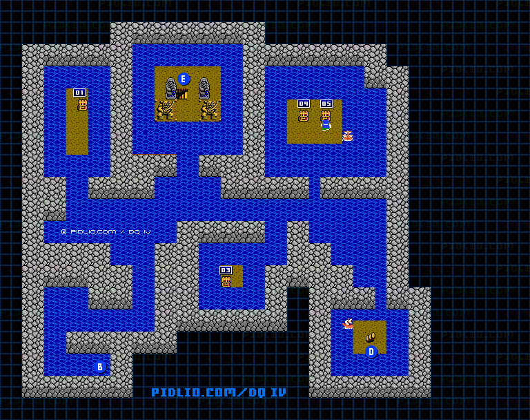 女神像の洞窟B3・仕掛け作動後のマップ画像 ／ FC版ドラゴンクエストIV攻略 ─ pidlio.com