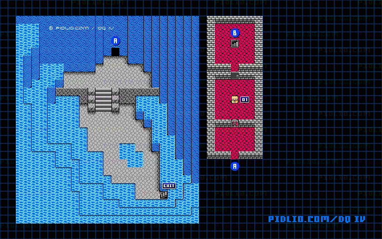 滝の流れる洞窟B1のマップ画像 ／ FC版ドラゴンクエストIV攻略 ─ pidlio.com