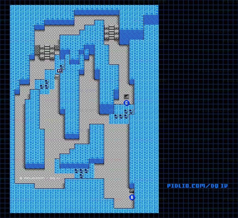 滝の流れる洞窟B2のマップ画像 ／ FC版ドラゴンクエストIV攻略 ─ pidlio.com