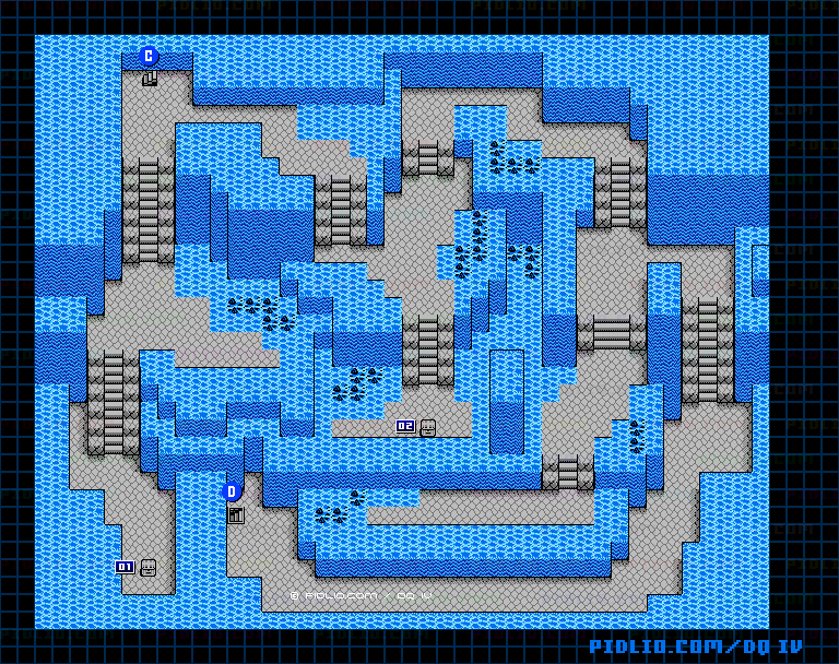 滝の流れる洞窟B3のマップ画像 ／ FC版ドラゴンクエストIV攻略 ─ pidlio.com