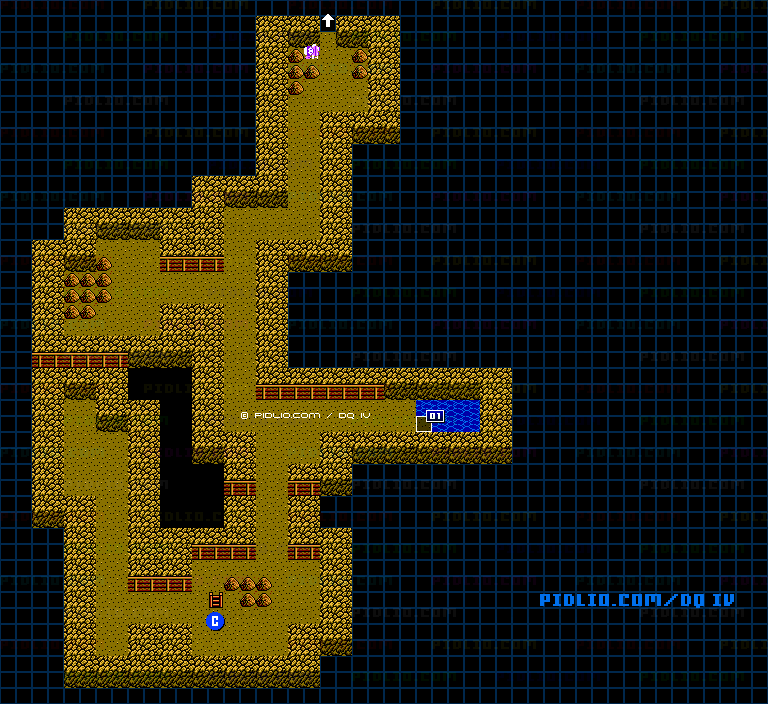 アッテムト鉱山（第5章）B4のマップ画像 ／ FC版ドラゴンクエストIV攻略 ─ pidlio.com