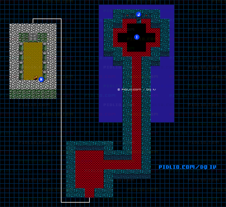 闇の洞窟・架け橋の塔1のマップ画像 ／ FC版ドラゴンクエストIV攻略 ─ pidlio.com