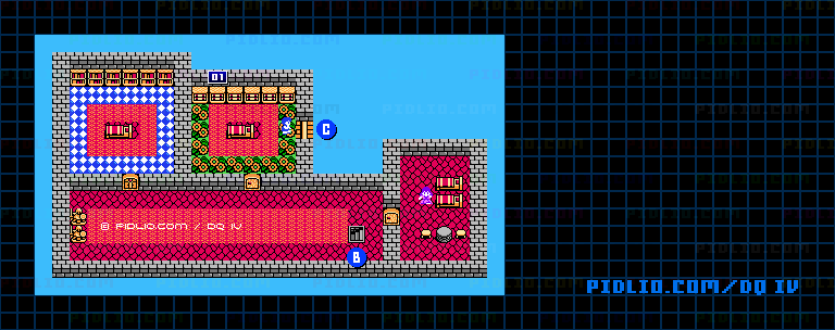 サントハイム城3Fのマップ画像 ／ FC版ドラゴンクエストIV攻略 ─ pidlio.com