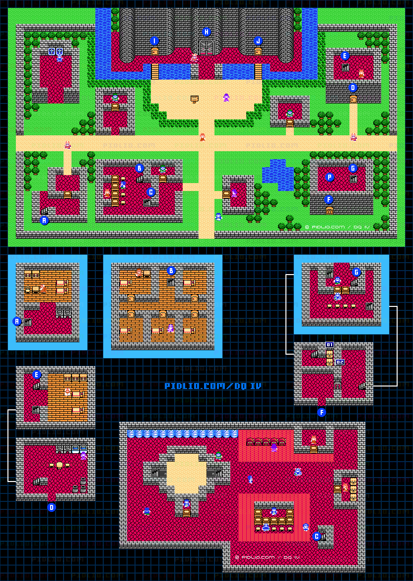 エンドール城・城下町のマップ画像 ／ FC版ドラゴンクエストIV攻略 ─ pidlio.com