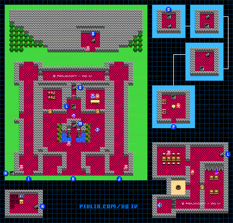 エンドール城・城内1のマップ画像 ／ FC版ドラゴンクエストIV攻略 ─ pidlio.com